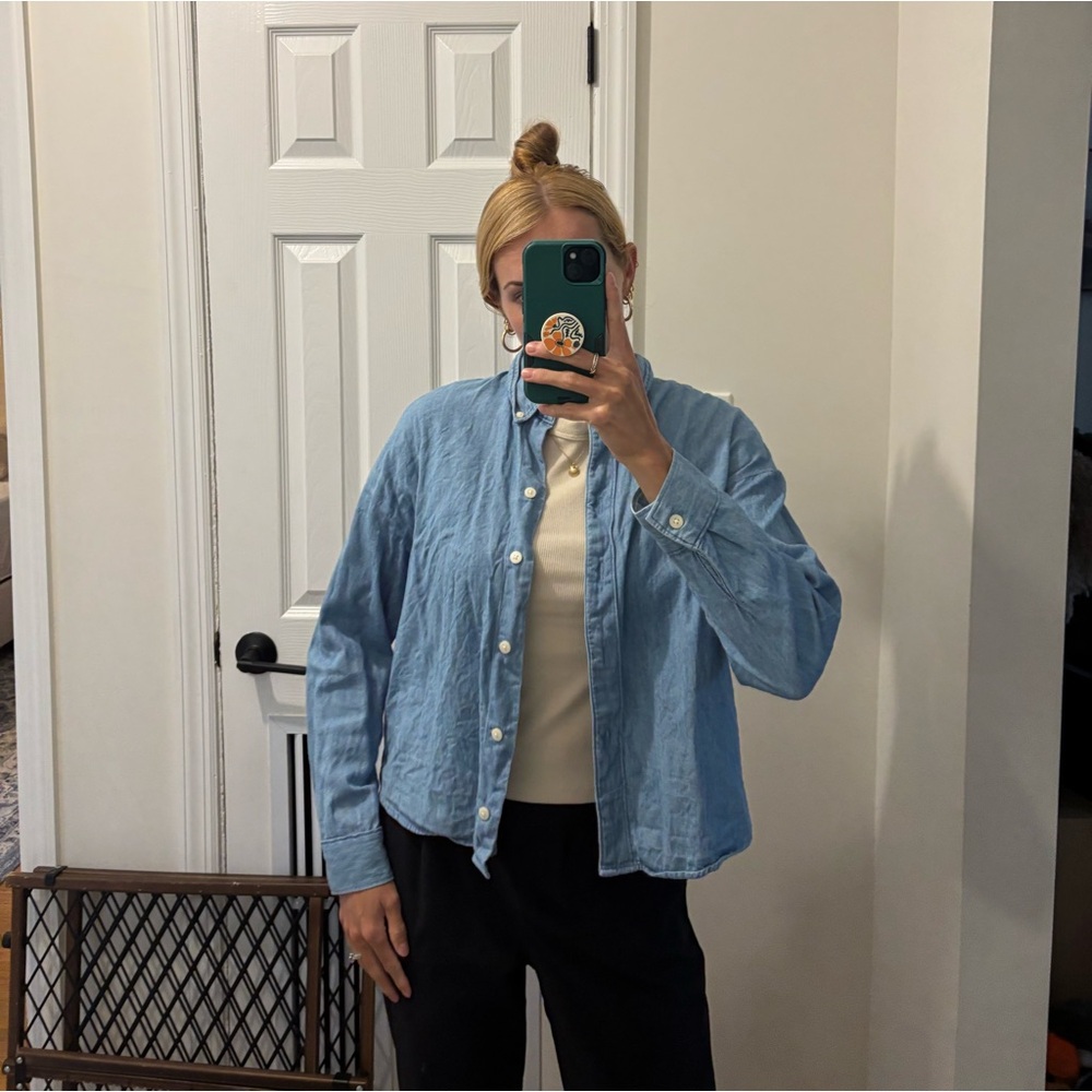 Old navy blue denim the boyfriend shirt button up